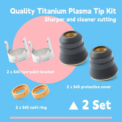 2 Pack Titanium Plasma Cutter Tip Kit Replacement for Harbor Freight 45 TI-PC45 IPT-45 56255 56811 65 Torch TI-PC65 IPT-65