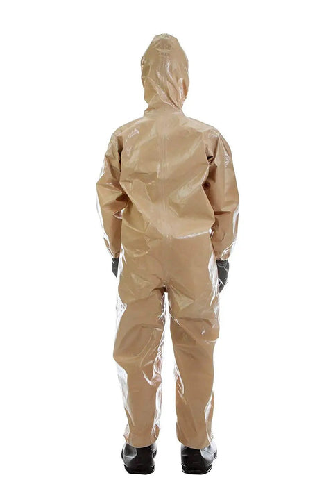 Rear view of a Disposable Protective Coverall With Hood And Elastic Cuffs Zipper Front Level C Safety Suit YL Size For Heights 4'2" to 5'0"