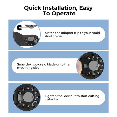 Installation guide for Jab Saw Blades For Drywall And Carton Universal Oscillating Multi Tool Blades For Drywall Plasterboard And Soft Materials DIY Friendly Pro Grade Performance Fits All Major Brands 5 Pack showing blade attachment.