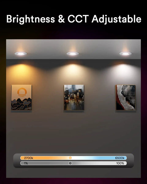 Smart Recessed LED Can Lights Five To Six Inch With Baffle Trim, 13W 1100LM RGBWW Color Changing 2700K To 6500K lighting artworks