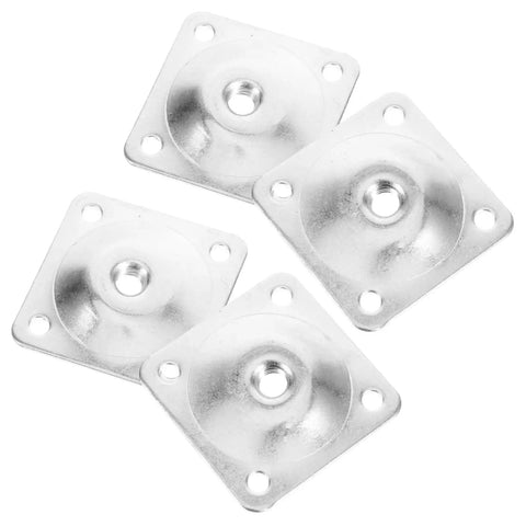 Heavy Duty Table Leg Mounting Plates For Furniture And Sofa Feet Connectors With Pre Drilled Holes and shiny silver finish.