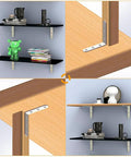 No Sweat Mounting 4X4 Inch Stainless Steel L Brackets on wall shelves support wood decor and ensure rust-free stability.