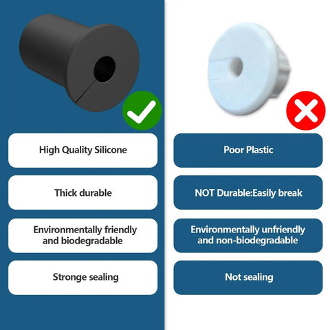 Comparison of FourPiece Silicone Starlink Cable Pass Through Bushings For Three Quarter Inch Wall Holes with inferior plastic alternative.