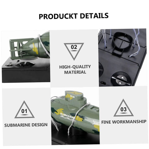 RC Submarine Mini Boat Rechargeable Plastic Dark Green Military Dive Model With 360 Degree Rotation product details sections
