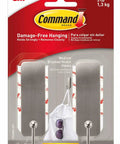 Medium Brushed Nickel Wall Hooks Set With Adhesive Strips No Tools Needed Damage Free Hanging 2 Hooks And 4 Strips