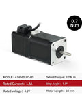 Side view of a black NEMA17 two-phase stepper motor with silver front flange, 60 mm length, 0.7 N.m torque.