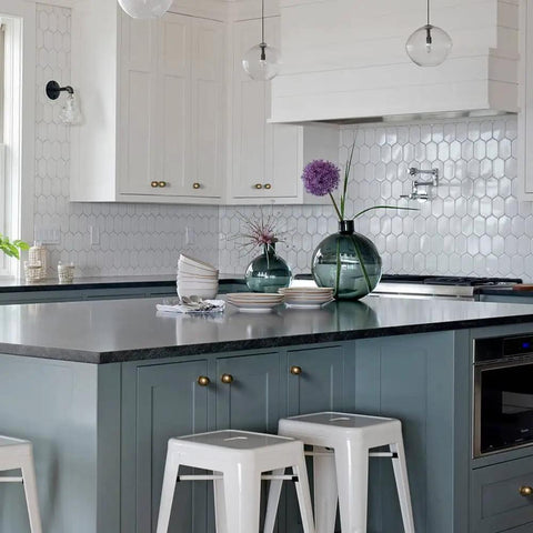 Modern kitchen with Six Pack Classic Round Cabinet Knobs 1 Inch Solid Ball Drawer Knobs With Vintage Antique Brass Finish Zinc Alloy Hardware