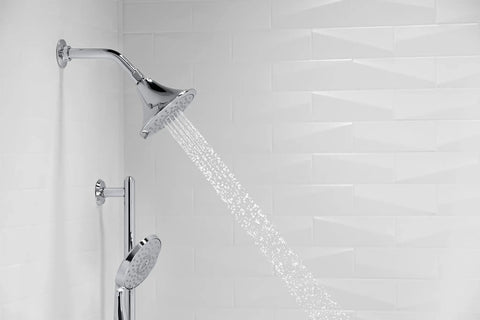 Forté 2.5 GPM Multifunction Showerhead With Handheld Shower Head Katalyst Air Induction Oil Rubbed Bronze Finish in use