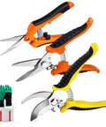 3 Pack Garden Pruning Shears With Stainless Steel Blades, Ergonomic Non Slip Handles, Easy Open Spring, plus gardening gloves