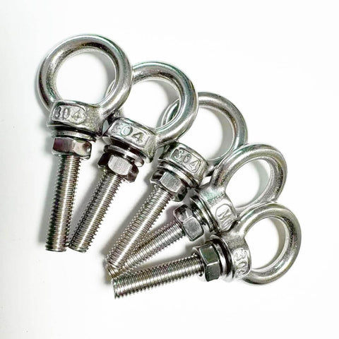 5 Piece 304 Stainless Steel Eye Bolts Set With Nuts And Flat Washers, M6 Shoulder Eyebolts, Heavy Duty Lifting Rings, Corrosion Resistant