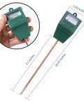 Two Pack Soil Moisture Meters For Houseplants And Outdoor Gardens, Color Coded Dial Hygrometer Test Kit, Easy Read Plant Water Meter For Indoor And Outdoor Use, No Battery Required, Black And Green, shown with dimensions and in hand view.