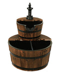 2 Tier Barrel Waterfall Outdoor Fountain With Electric Pump Rustic Wood Water Feature for Garden and Patio