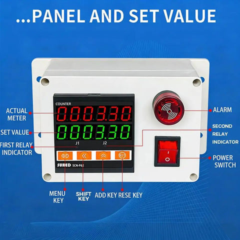 Slick Rollin Roller Wheel Length Meter Digital Counter Six Digit Display showing alarm and control buttons for measuring length.