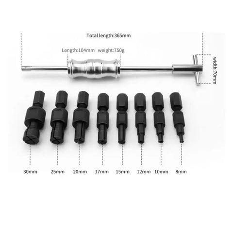 Nine Piece Heavy Duty Inner Bearing Sliding Hammer Puller Tool Kit Has Smart Drawer Storage Fits Mechanics And Car Guys Who Love Keeping It Clean While Ripping Out Stubborn Parts To Keep The Ride Running Like A Dream Every Day. steel puller set with 8mm-30mm adapters and 365mm hammer
