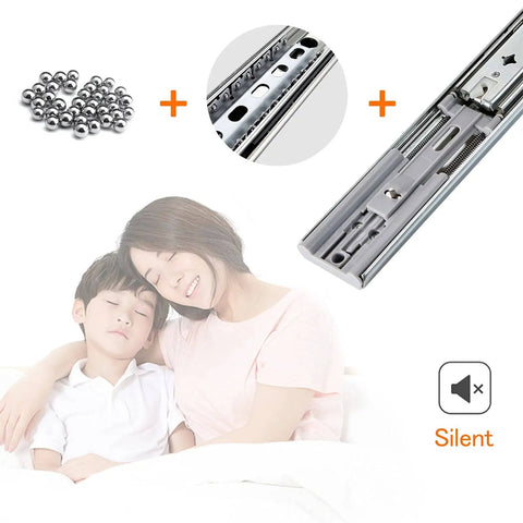Soft Close Drawer Slides 30 Inch Heavy Duty Self Closing Cabinet Drawer Runners With 3 Fold Full Extension Ball Bearing Slides Detachable 750mm 30in And 300mm 12in Built To Last For Durable Kitchen Furniture Hardware, showing ball bearings and installation view
