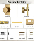 Antique Brass Door Knobs With Privacy Function, Vintage Interior Door Hardware, Rectangular Modern Door Handle components