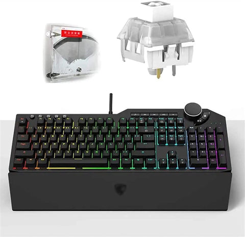 Slick Ergonomic Mechanical Gaming Keyboard Featuring Goated Adjustable Actuation Switches And Dope Oled Smart Display With Rgb Backlighting For Blazing Fast Pc And Mac Combat Sessions with RGB illumination and switch housing.