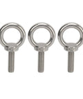 Beefy Stainless Steel Eye Bolts Set For RV And Boat, Heavy Duty Hanger Kit With Washer And Nylon Nut, Easy To Use Lifting Or Hanging Hardware, M10 Size, Ideal For Construction, Vehicles, And Marine Gear, three stainless M10 eye bolts