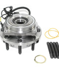 Front Wheel Bearing And Hub Assembly For 2011 To 2016 Ford F250 F350 Super Duty 4WD SRW, forged flange, heat treated steel, includes hardware.