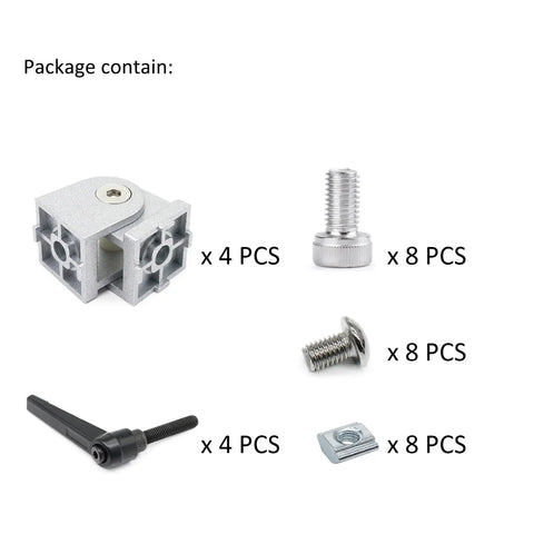 4 Pack Pro Grade Aluminum Extrusion Pivot Hinge Brackets For 1010 1020 2525 T Slot Profiles, Swivel Degree Adjustable, Includes Hardware And Handles, 1x1 Inch Connector Set, Heavy Duty DIY Build Kit. Package contains 4 pivot brackets, handles, screws, and nuts