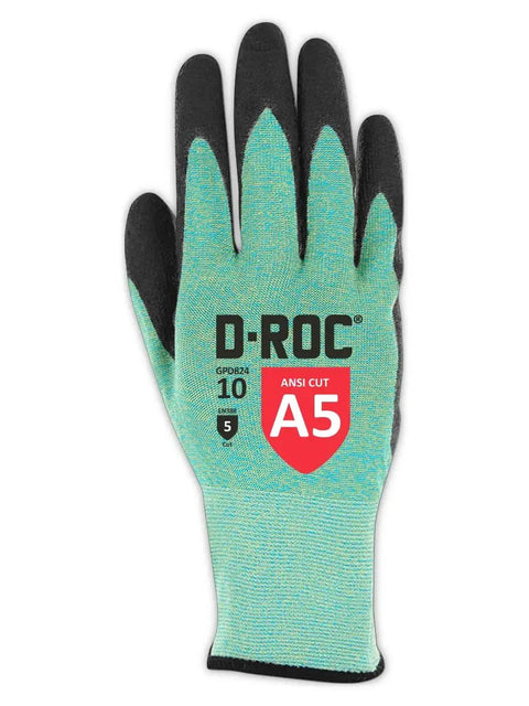 Heat And Adhesive Resistant Cut Level A5 Work Gloves With Ultra Lightweight 18 Gauge Aramid Shell For Superior Dexterity And A Grippy Polyurethane Palm Reusable Size Small, showing front view of glove