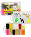 142-Piece Trout Fishing Gear Kit With Neon Grub Lures, 20 Hooks And 2 Floats, tackle set in open compartment box