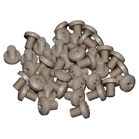 Hardcore PEEK Plastic M3 Metric Phillips Pan Head Screw Assortment Kit With Hex Nuts And Washers, beige screws piled.