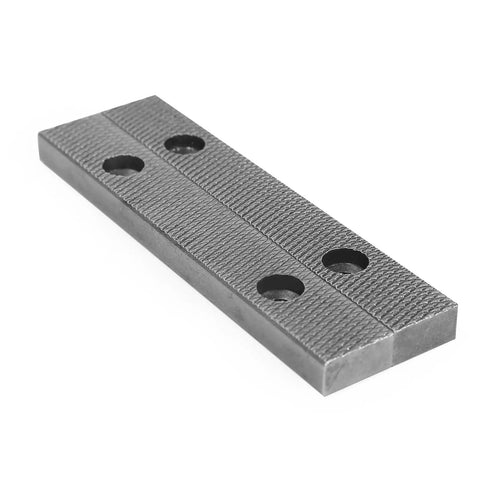 6 Inch Hardened Steel Vise Jaw Plates Pair With Mounting Screws For Bench Tools, showing surface texture and mounting holes.