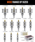 Kolvoii 14-piece TCT hole saw kit for hard metal with tungsten carbide tips, aluminum box and 2 extra pilot bits