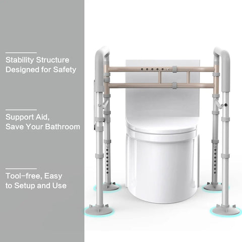 Stand Alone Toilet Safety Rail With Adjustable Width And Height Fits Any Toilet Folding Handrails For Elderly And Disabled