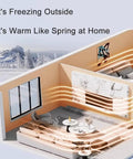Image of a warm living space with cozy design, contrasting icy landscape outdoors, showcasing comfort from Super Solid 5Mm Self Adhesive Thermal Wallpaper With Ixpe Insulation And Realistic 3d Linen Texture Easy Peel Stick Wall Covering To Kick Up Your Bedroom Or Bath Space Pink Roll.