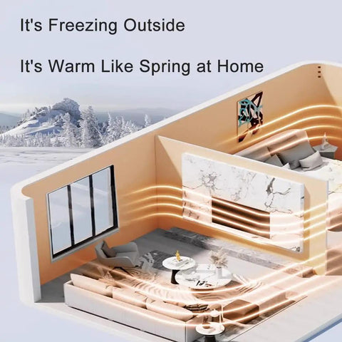 Image of a warm living space with cozy design, contrasting icy landscape outdoors, showcasing comfort from Super Solid 5Mm Self Adhesive Thermal Wallpaper With Ixpe Insulation And Realistic 3d Linen Texture Easy Peel Stick Wall Covering To Kick Up Your Bedroom Or Bath Space Pink Roll.
