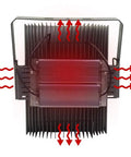 Heavy Duty Rechargeable Floodlight Delivering Beast Mode Illumination With IP66 Weatherproof Aluminum Housing showing cooling fins and rear view.