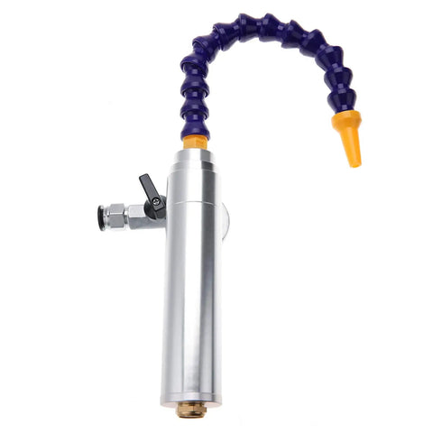 Heavy Duty Cold Air Blaster Pro Level Vortex Chiller With Flex Hose And Beefy Aluminum Build, silver with a flexible purple nozzle.