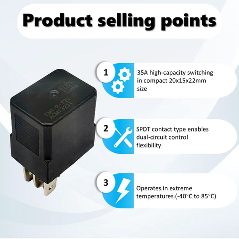 Beefed-Up 12V DC Automotive Power Relay 35A SPDT 5 Pins Quick Connect For Cars And Trucks, CM1-R-12V ACM13221 product selling points