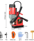 Heavy Duty Magnetic Drill Press 1350W Power with adjustable height, drill chuck, and ergonomic design for home improvement.