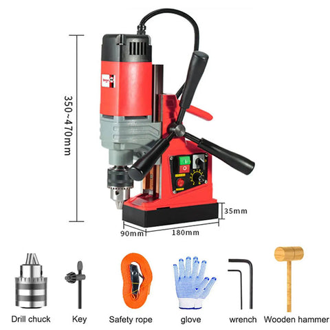 Heavy Duty Magnetic Drill Press 1350W Power with adjustable height, drill chuck, and ergonomic design for home improvement.