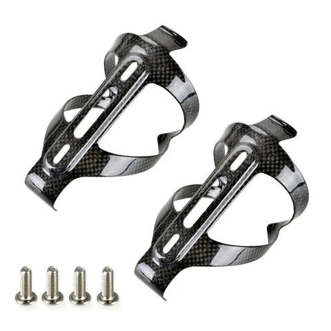 Badass Ultralight Carbon Fiber Water Bottle Cages For Bikes Featuring A Rock Solid Hold Compatible With Standard Drinkware Two Pack, shown with screws.