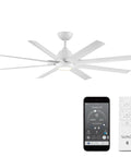 Lowkey Quiet Eight Blade Smart Ceiling Fan With Matte White Build And Mocha Accents Remote Controlled Alexa Ready App Powered Ultra Efficient Modern Flex For Large Room Vibes with remote and smartphone app
