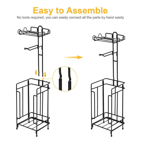 Two Pack Free Standing Toilet Paper Holder Rack With Black Metal Dispenser Shelf Holds Four Rolls Bathroom Organizer Stand