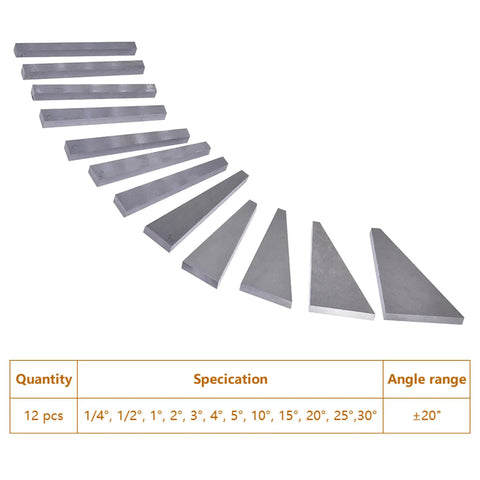 12 Piece Angle Gauge Block Set For Pro Grade Precision Machining 0.25 Inch Thick Hardened Steel Angles From 0 To 30 Degrees