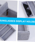 Keep Your Shades Locked And Loaded In This Slick Six Slot Sunglasses Tray And Jewelry Display Holder Crafted From Premium Soft Fabric For Zero Stress Eyewear Organization, grey fabric with slots and sunglasses.