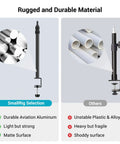 Rugged material comparison for Desktop Camera Mount Stand 15 To 35 Inches, Adjustable Tabletop Light Stand with C Clamp.