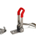 Heavy Duty Stainless Steel Toggle Latch Catch Perfect For Woodworking Clamping Projects Offering Effortless One Hand Quick Locking And Precise Positioning With Simple Push Pull Mechanism To Secure Workpieces Like A Boss On Any Shop Floor Job, red handle
