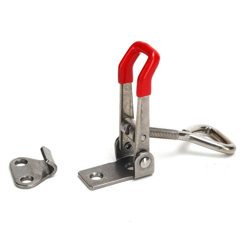 Heavy Duty Stainless Steel Toggle Latch Catch Perfect For Woodworking Clamping Projects Offering Effortless One Hand Quick Locking And Precise Positioning With Simple Push Pull Mechanism To Secure Workpieces Like A Boss On Any Shop Floor Job, red handle