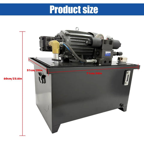 Dinenovote 3750w Hydraulic Power Unit With 80L Tank, Double-End Valve And Quantitative Vane Pump, 14Mpa Pressure Rating, Hard Tube Wiring For Continuous Industrial Use, product size dimensions shown.