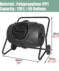 No Fuss Rollable 170L Compost Tumbler For Easy Garden Waste And Kitchen Scraps Large Outdoor Bin With Wheels Aerated Rotating Drum Design