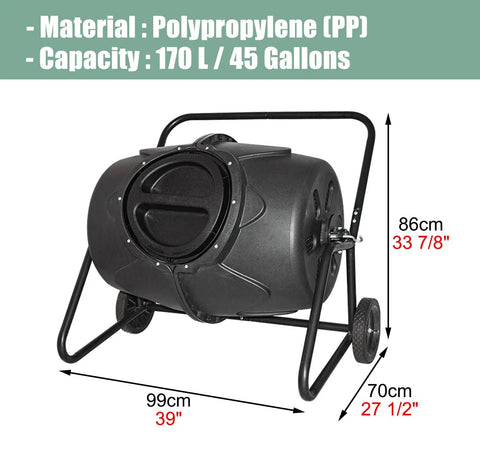 No Fuss Rollable 170L Compost Tumbler For Easy Garden Waste And Kitchen Scraps Large Outdoor Bin With Wheels Aerated Rotating Drum Design