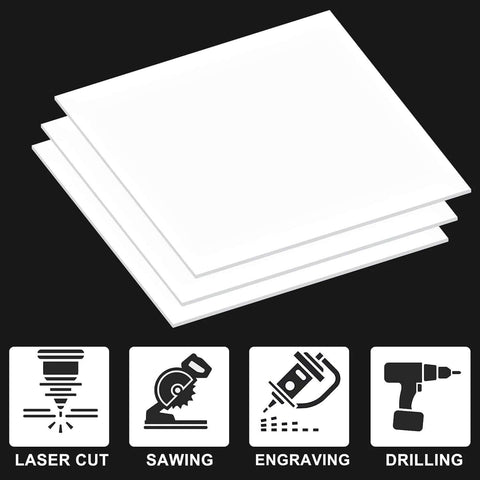 Acrylic sheets, three white glossy 8x10 inches, 1/8 inch thick, stacked