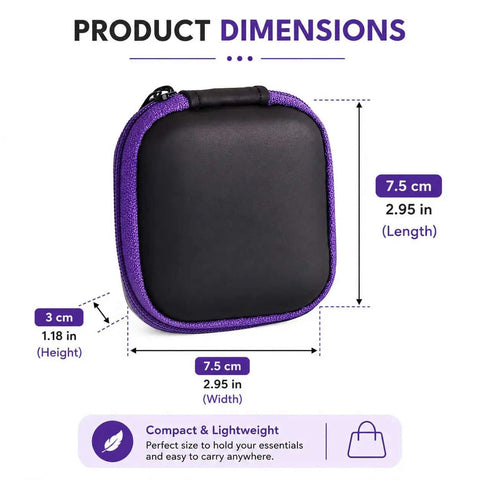 Slick Squared Eva Hard Shell Organizer Pouch For Earbuds Charging Cables Keys And Coins Hella Compact Travel Kit With Heavy Duty Zipper Closure For Daily Carry dimensions showing 7.5 cm length, 2.95 in width, 3 cm height.